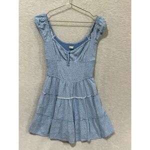 Hollister Womens Smocked Babydoll Mini Dress Size Small Blue Floral Coquette